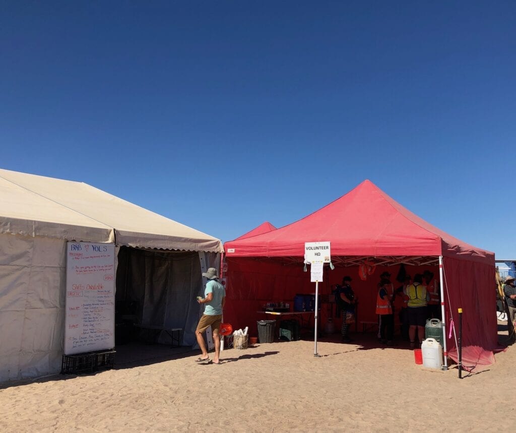 The official tent and volunteer tent at the Big Red Bash.