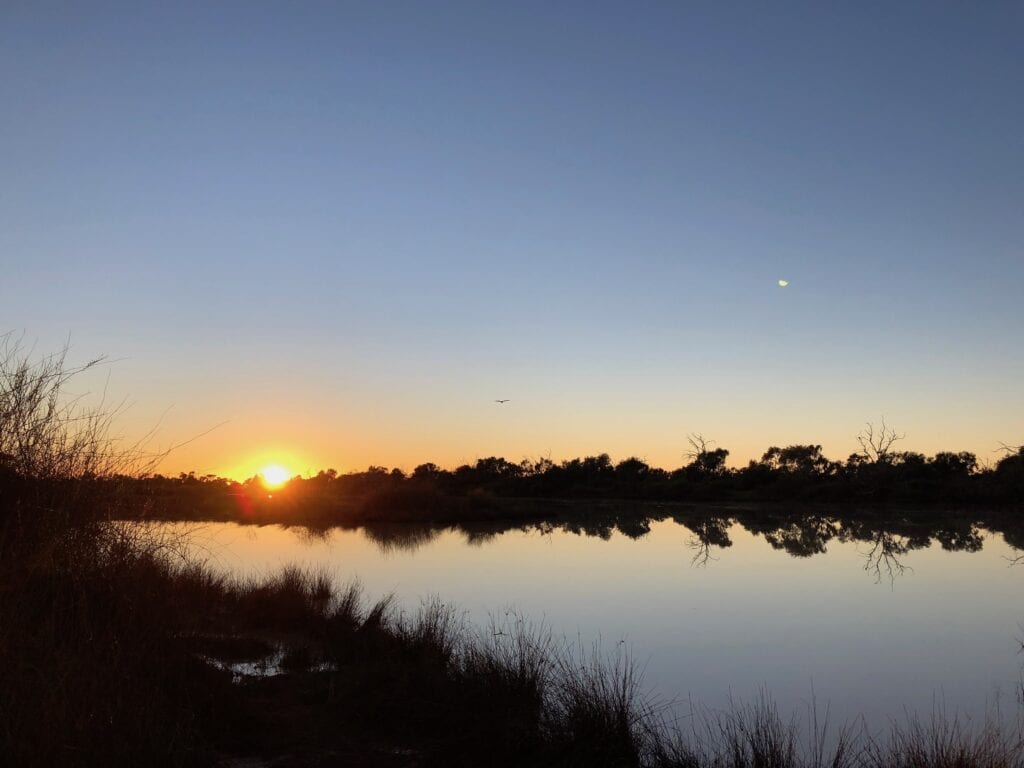 Sunrise over Birdsville Lagoon, Diamantina River Birdsville QLD.