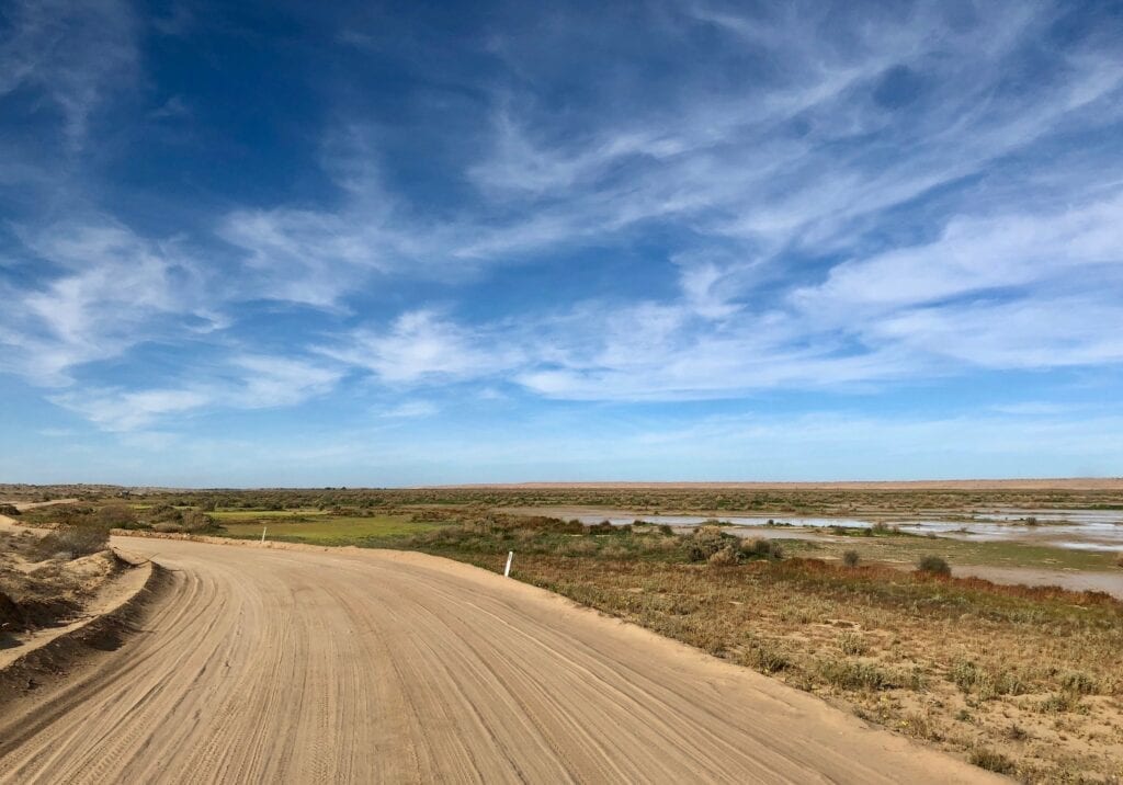 One part of the Birdsville Track was still underwater from a flood earlier in the year.