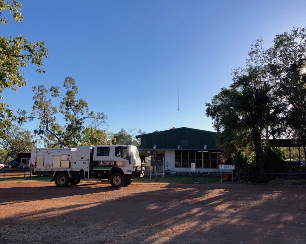 Parked outside Hells Gate Roadhouse, QLD.