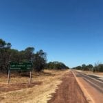 Turning onto the Carpentaria Highway at Daly Waters NT.