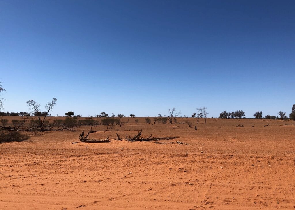 Drought-stricken land on the western side of the lower Darling River.