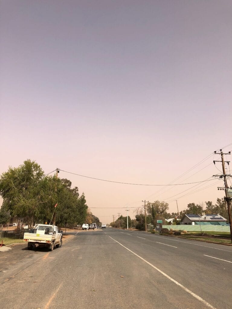 The town of Pooncarie, NSW. Looking south along the main street.