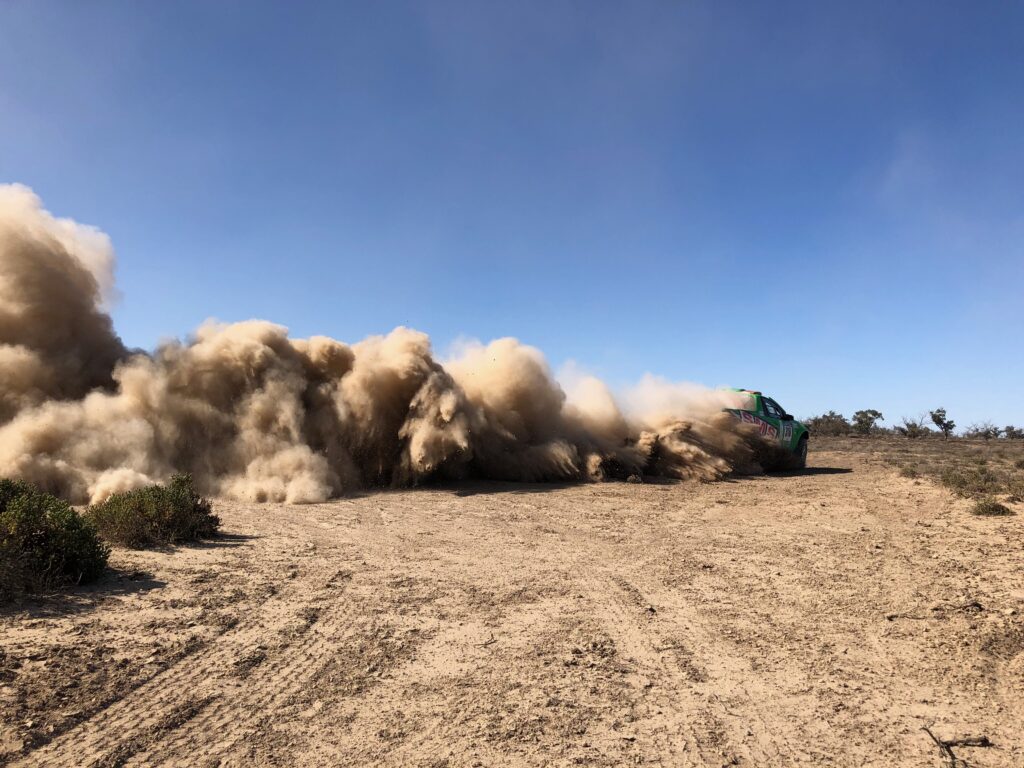 A cross country race car comnpeting in the Sunraysia Safari near Wentworth, NSW. Rally and motorsport.