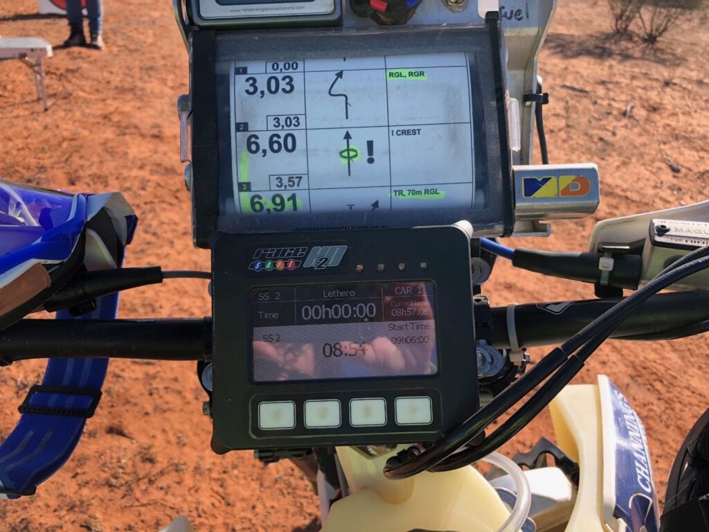 A typical bike rider's navigation scroll and RallySafe device below. Sunraysia Safari.