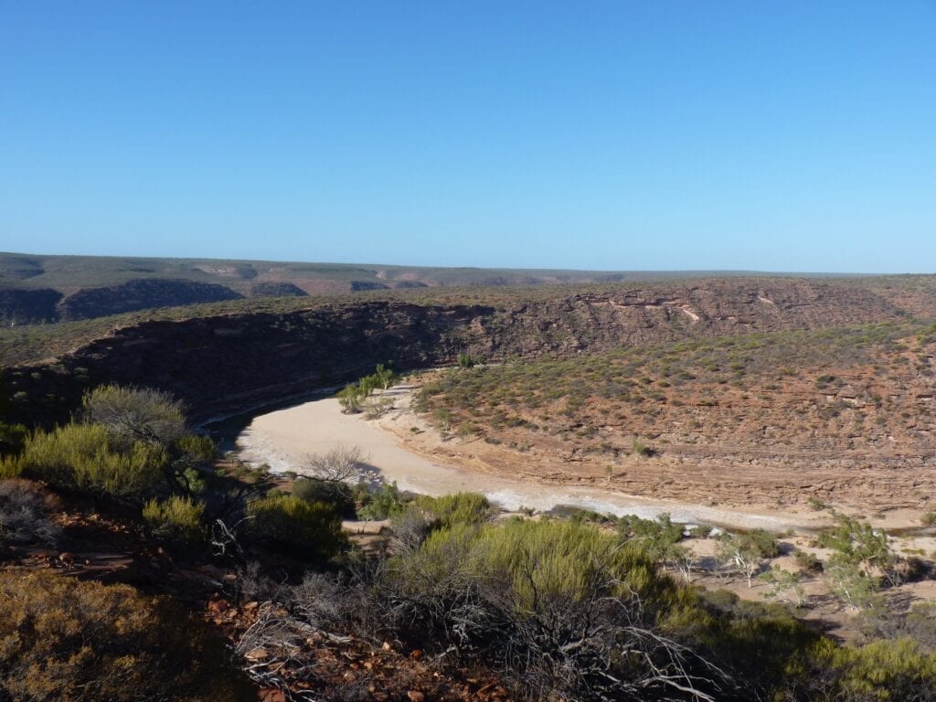 The Murchison River cuts through Kalbarri National Park on its way to the ocean.