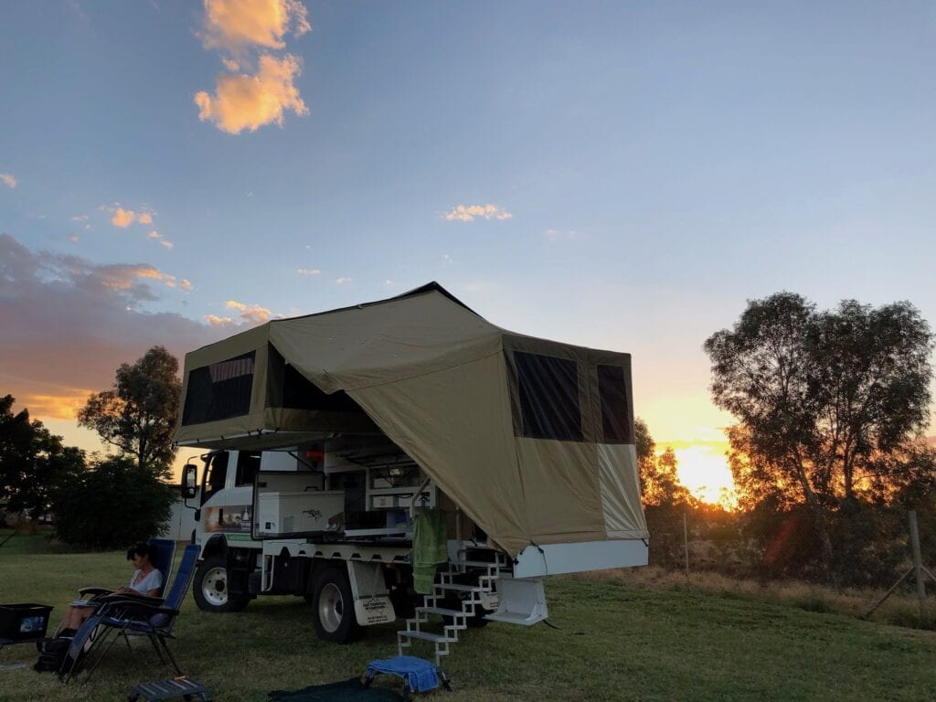 Sunset at Wanaaring Store and Caravan Park, NSW.