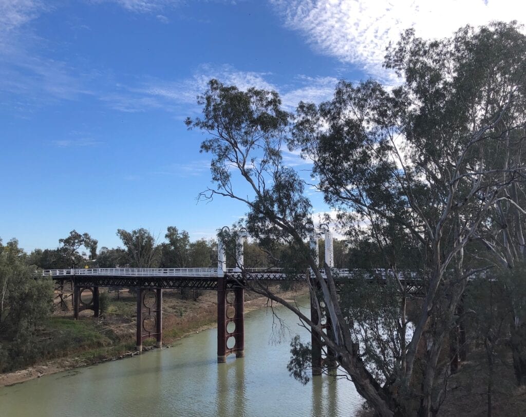 The old wooden bridge at Bourke NSW on the Darling River.