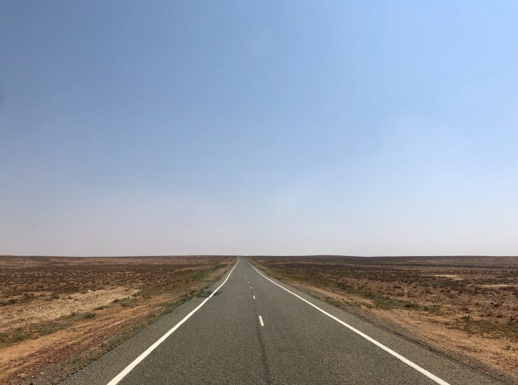 Driving north through Australia's outback between Broken Hill and Tibooburra, NSW.