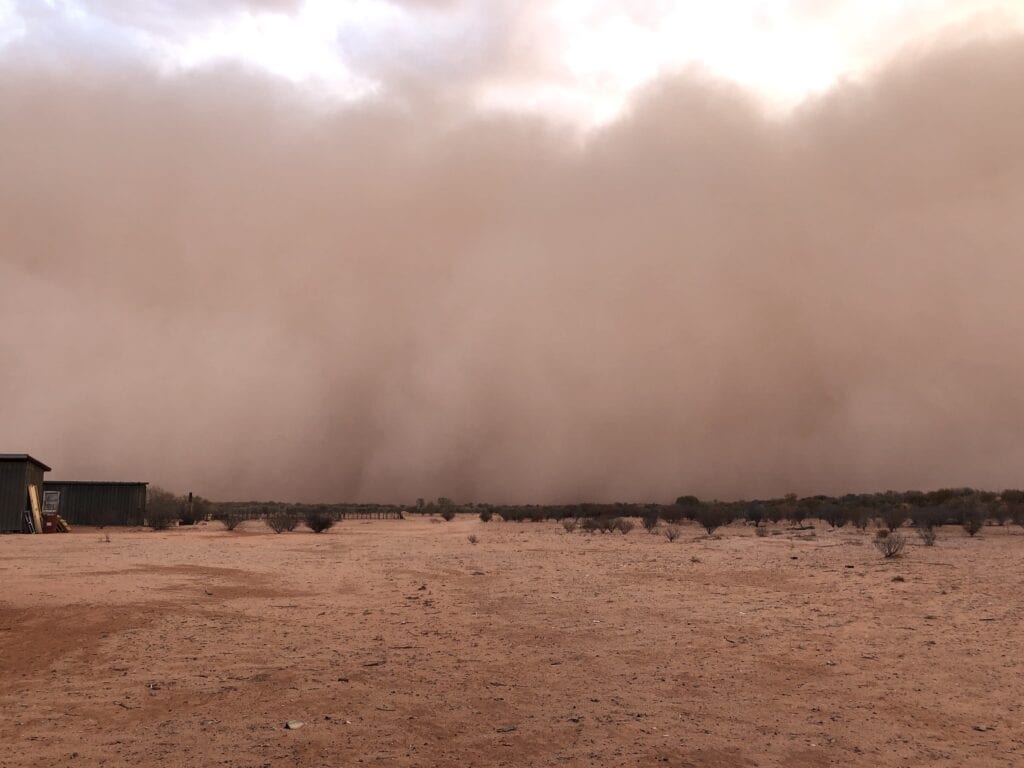 Large dust storm approaching Fort Grey Homestead from the south. Sturt National Park, NSW.