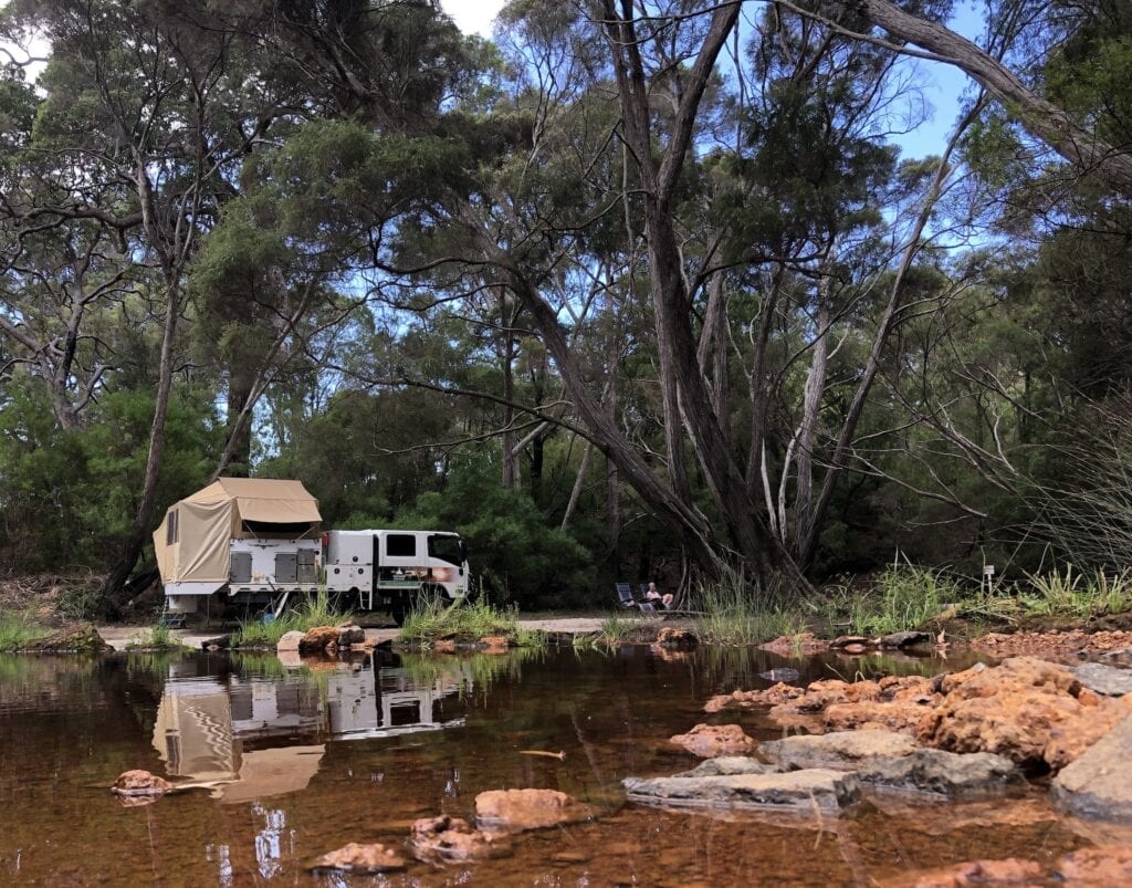 Camped on Gardner River crossing, South-West Western Australia.