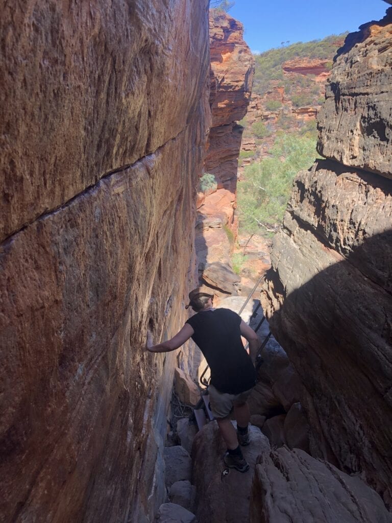 Descending into Murchison Gorge on the Z-Bend River Trail. Kalbarri National Park, Western Australia.