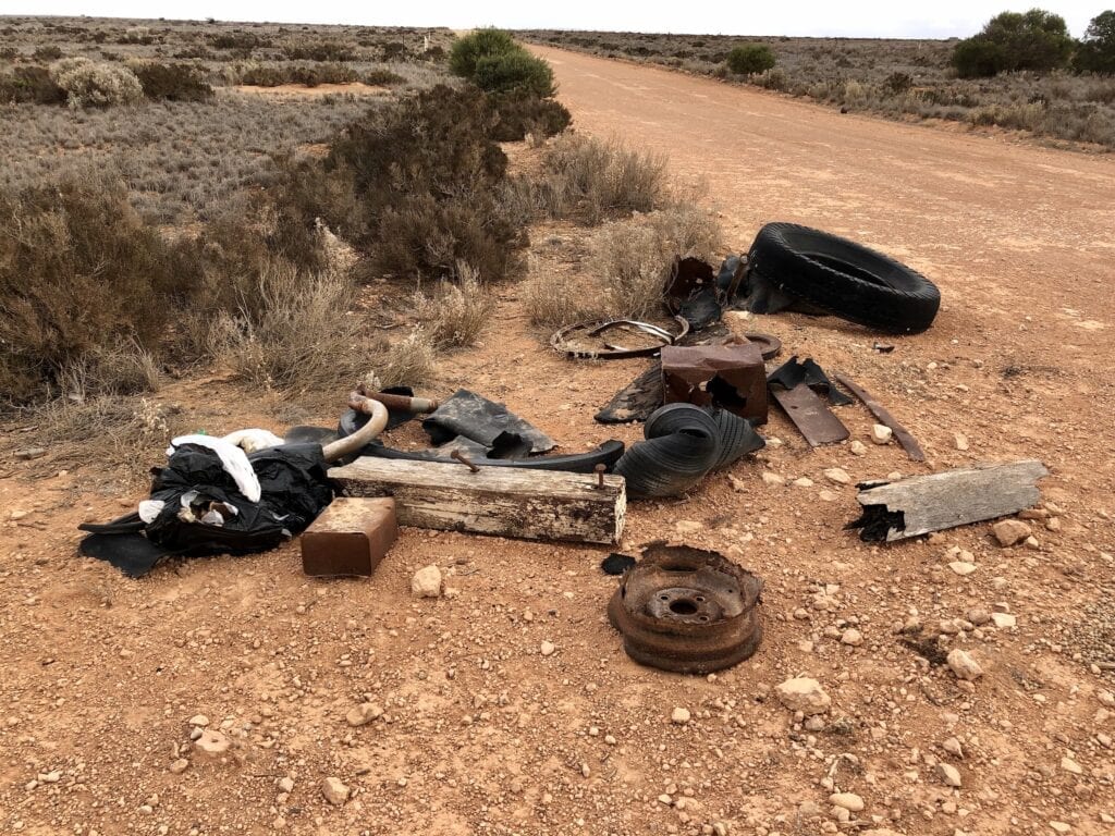 An assortment of car and truck parts at the intersection of the Old Eyre Highway and the Cook Road. Nullarbor Plain SA.