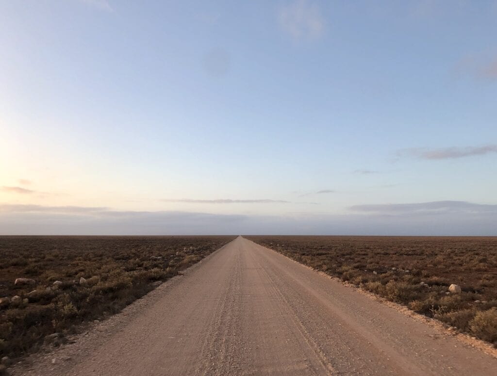 The wide open plains of the Nullarbor, driving towards Cook on the Trans Australian Railway.