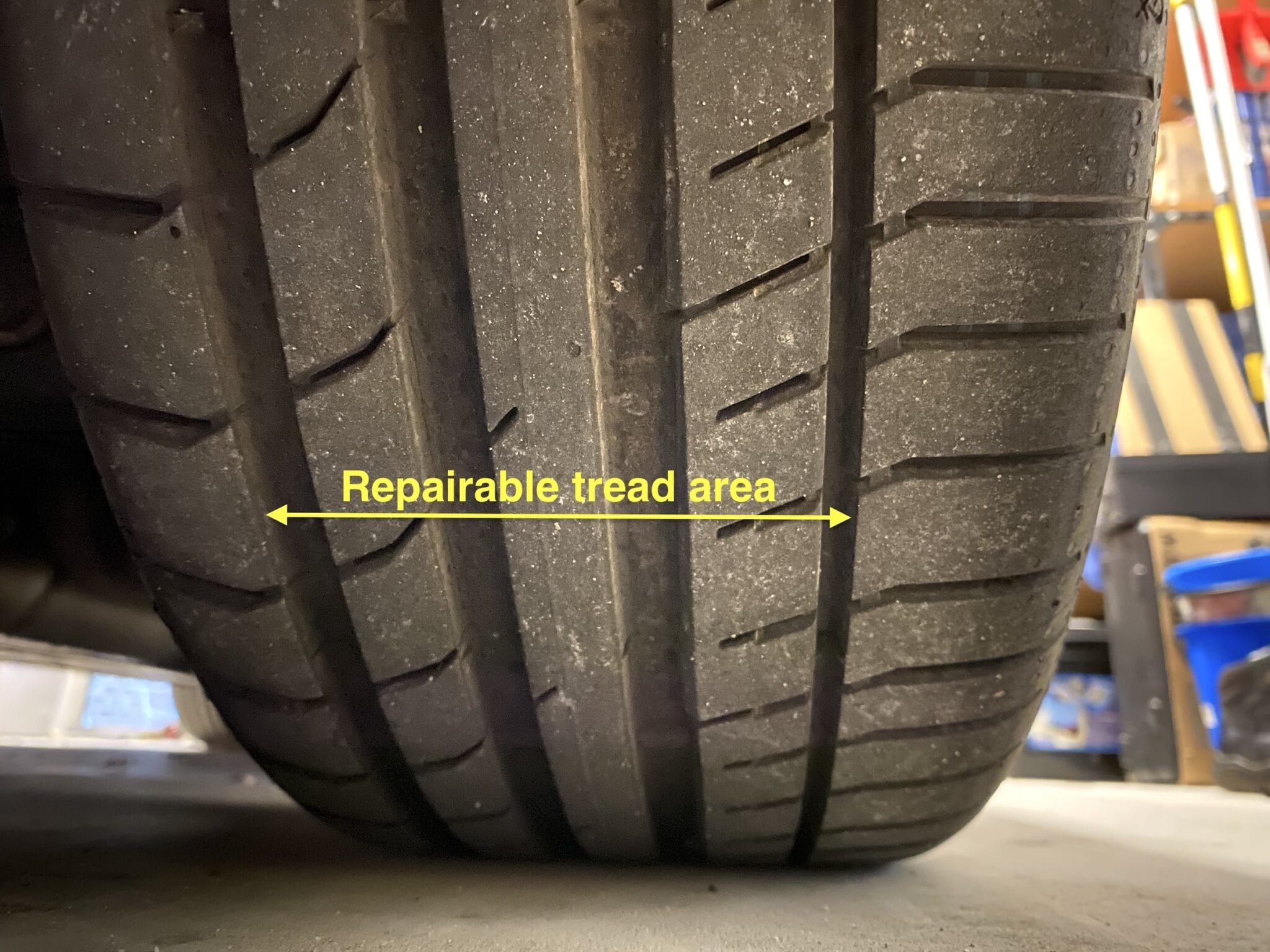 Are tyre plugs legal? The repairable tread area of a typical tyre.