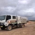 Isuzu 4x4 truck on the Old Eyre Highway, Nullarbor Plain South Australia.