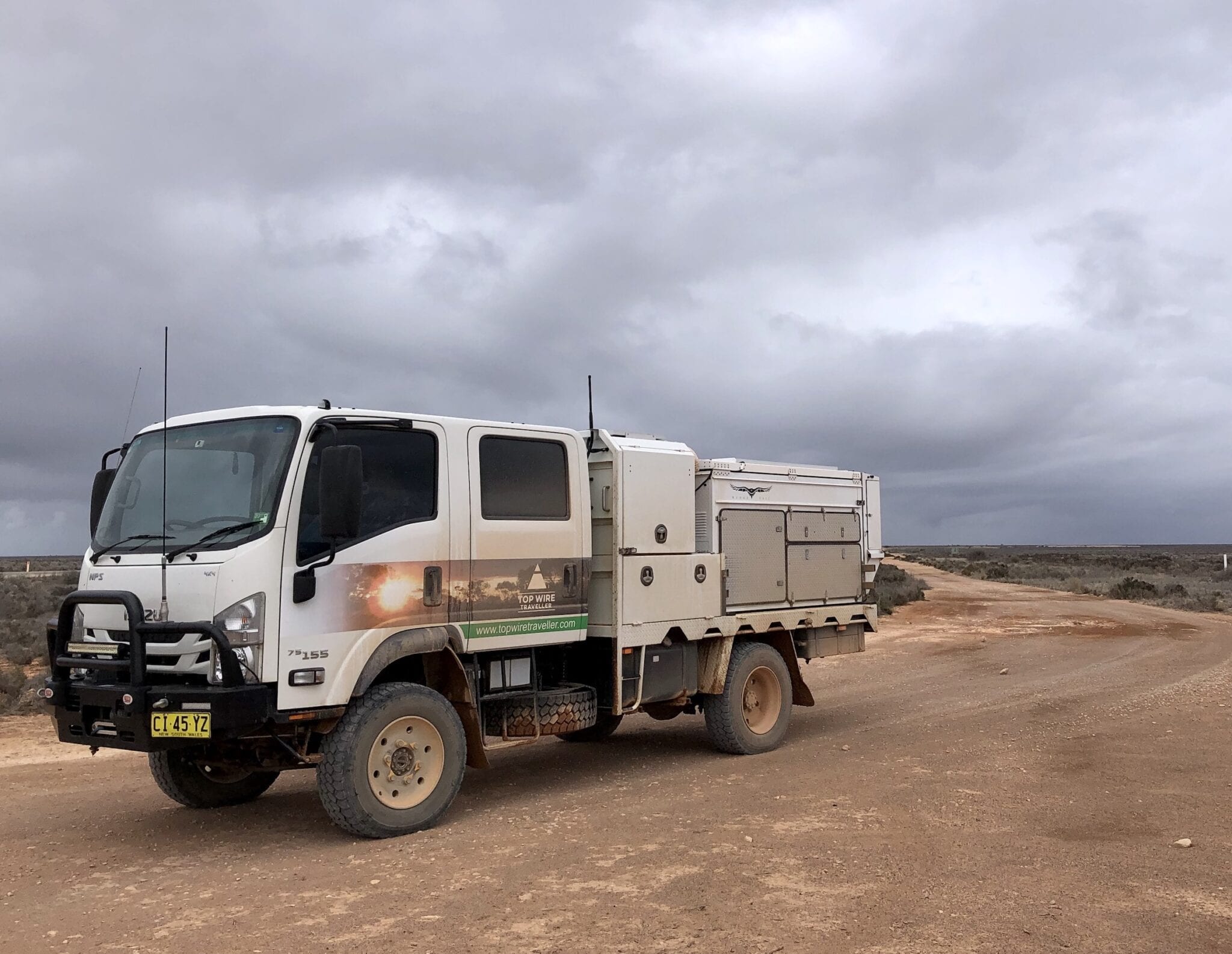 Isuzu 4x4 truck on the Old Eyre Highway, Nullarbor Plain South Australia.