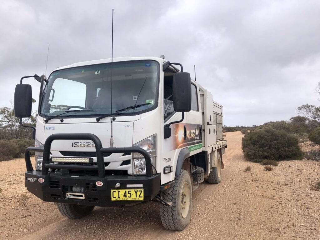 Our Isuzu NPS truck camper on the Old Eyre Highway, SA.