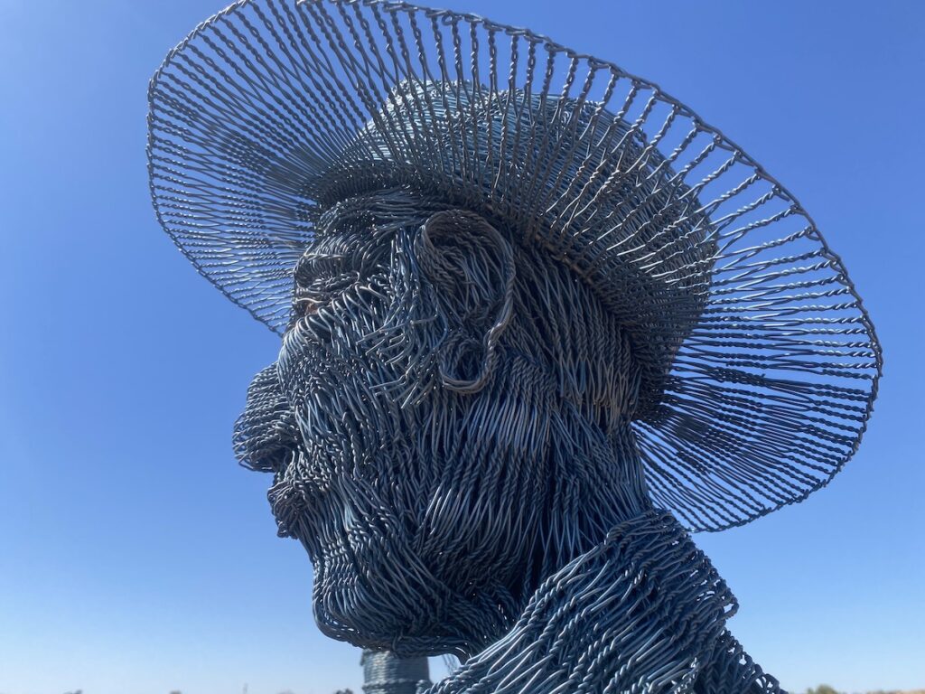 Close-up of Charles Sturt in the sculpture of Charles Sturt and his horse at Milparinka NSW.