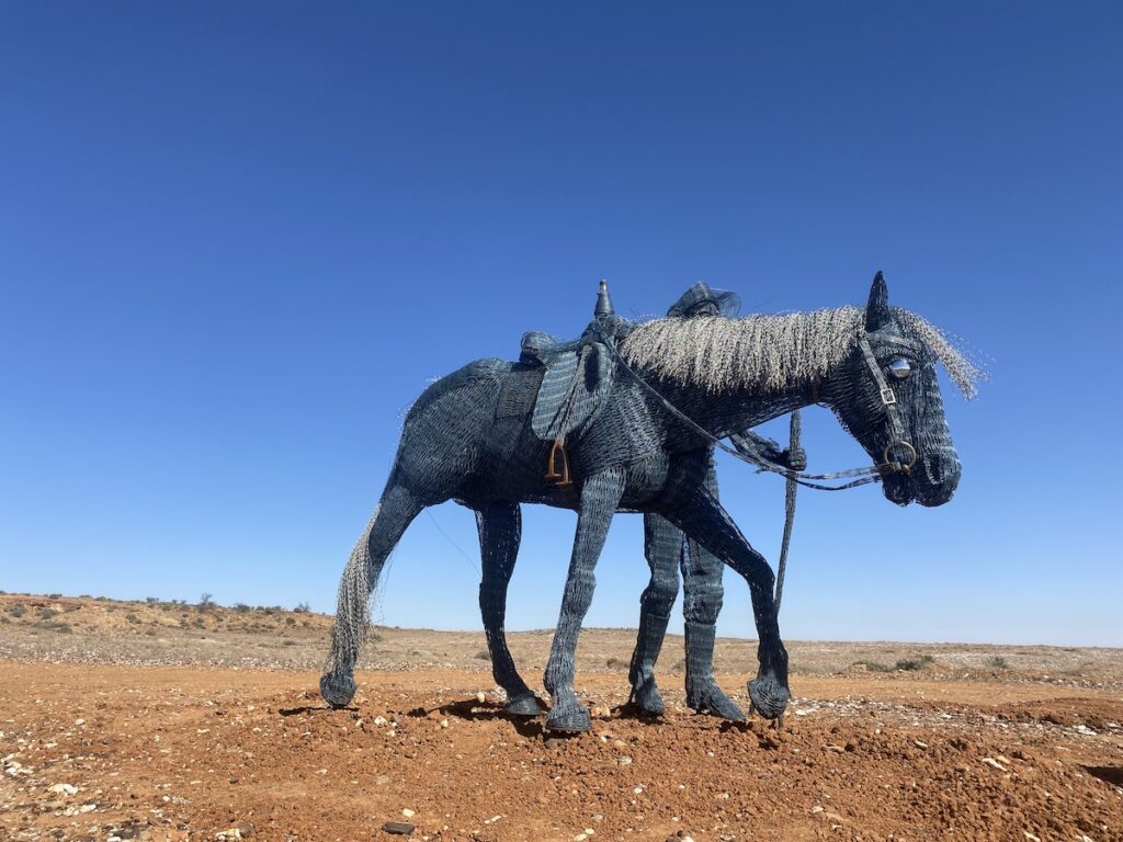 Sculpture of Charles Sturt and his horse at Milparinka NSW.