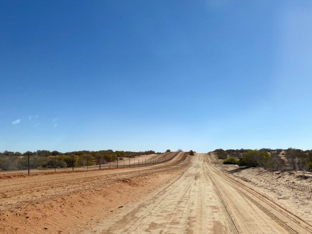 Driving north alongside the dingo fence between Silverton NSW and Milparinka NSW.