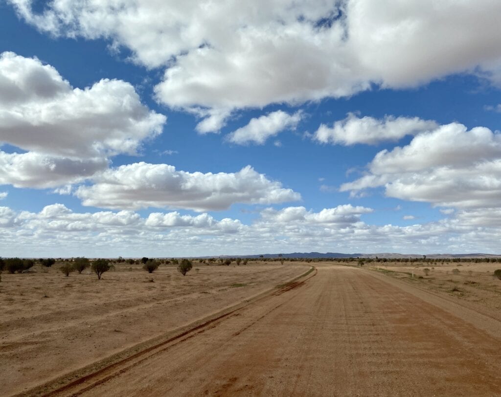 Swinging west towards the dingo fence on the backroad between Silverton NSW and Milparinka NSW.