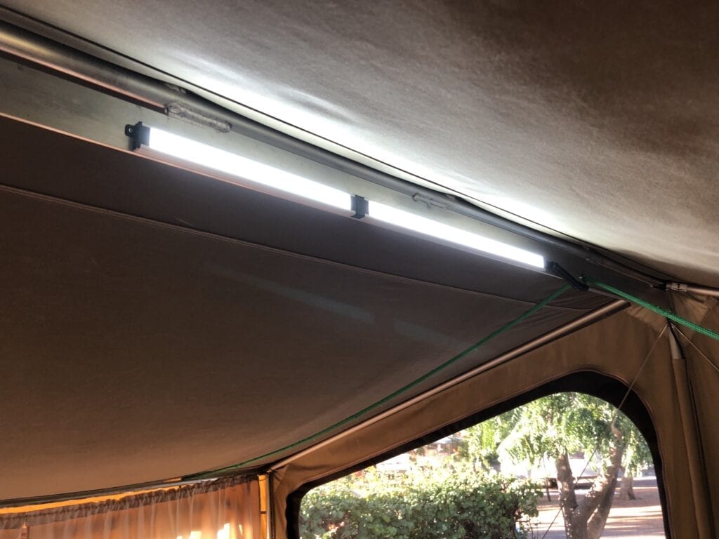 The new internal LED light bar fitted to our Wedgetail slide on camper.