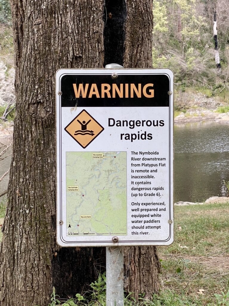 Downstream of Platypus Flat campground in NSW, the dangerous rapids are for experienced kayakers only.