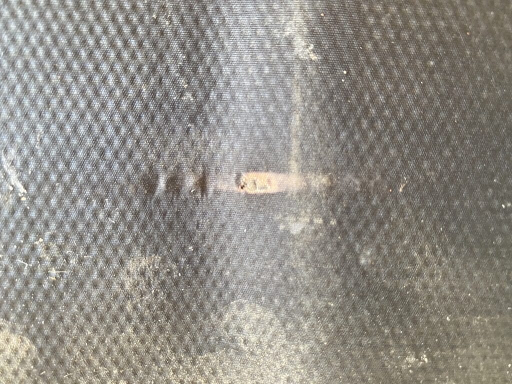 The burnt-out cable on the rear of our REDARC solar blanket.