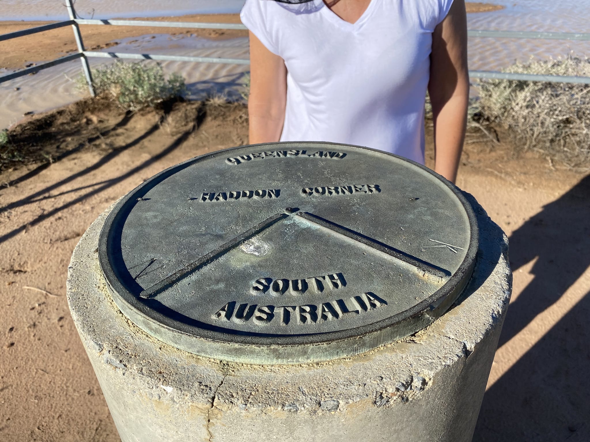 The Haddon Corner marker on the South Australian/Queensland border.