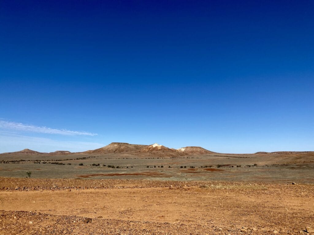 Flat-topped mesas along the Dig Tree Loop Road near Innamincka, South Australia.