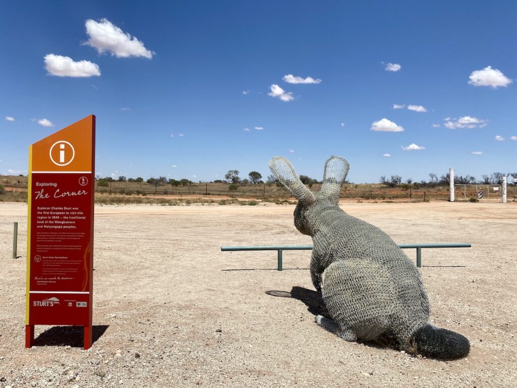 Bilby wire sculpture at Cameron Corner, Sturt National Park NSW.