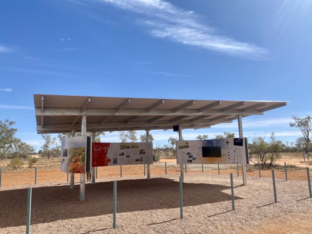 Visitor information centre at Fort Grey Campground, with interpretive signage.