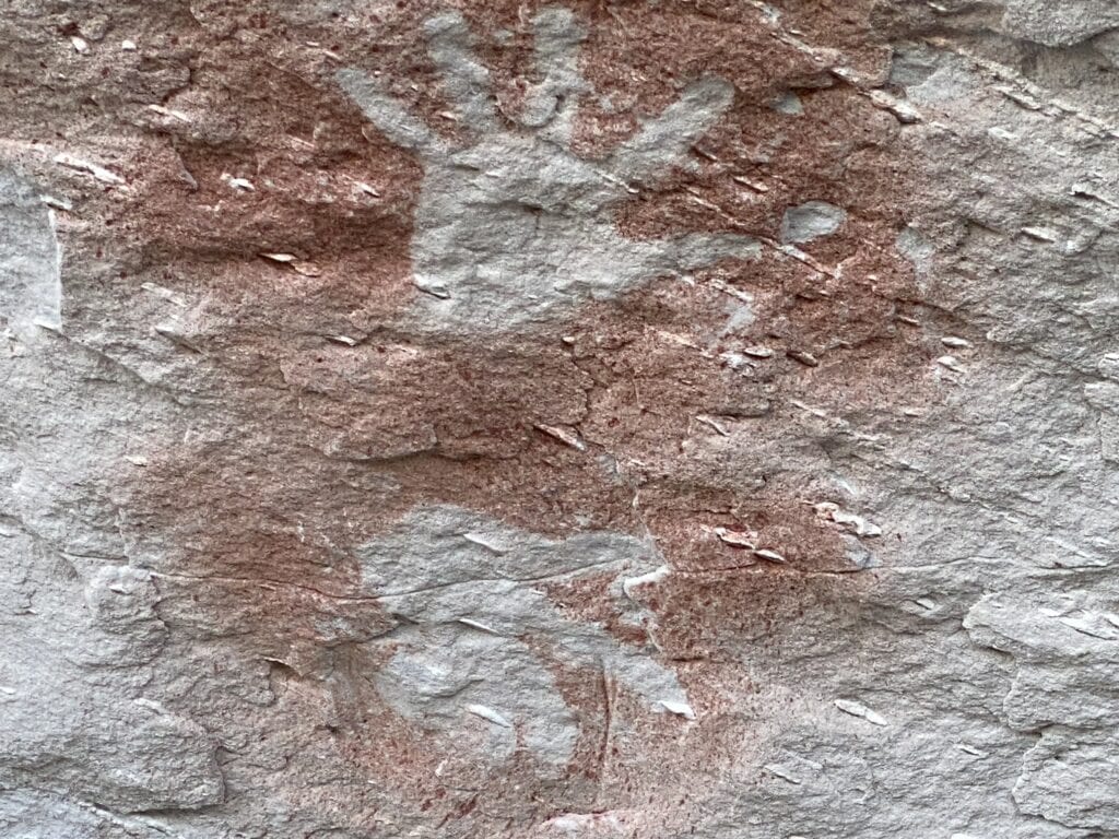 Aboriginal stencil art at Mount Moffatt, Carnarvon Gorge National Park, QLD.