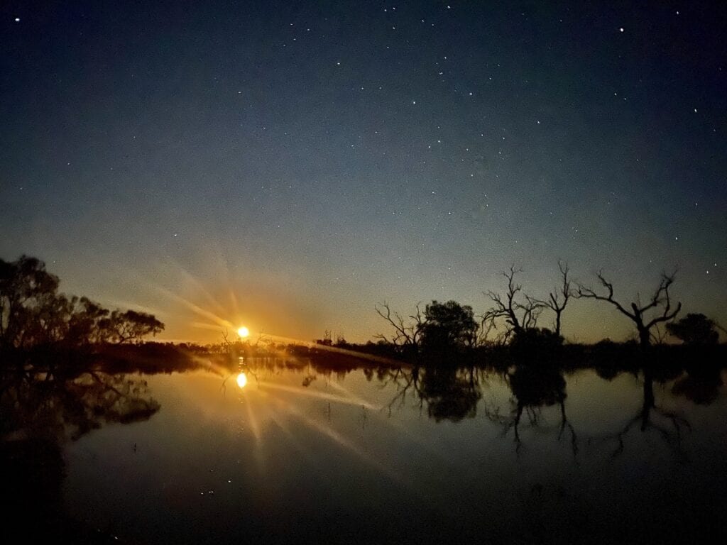 Full moon rising over Lake Pinaroo, Sturt National Park NSW.