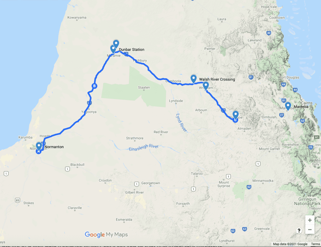 Map of the Burke Developmental Road, QLD.