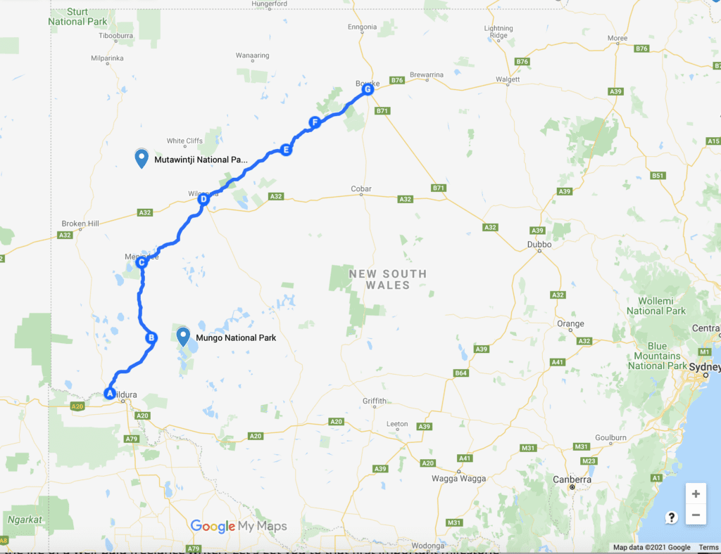 Map of the Darling River Run, NSW.