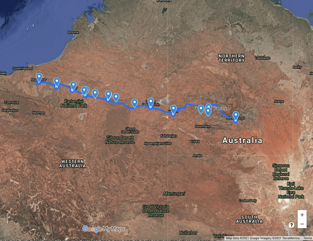 Map of The Gary Junction Road, NT & WA.