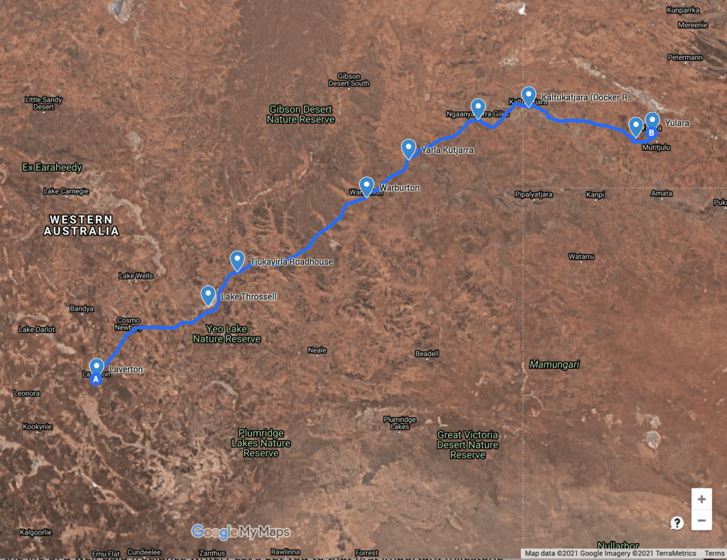 Map of The Great Central Road, WA & NT.