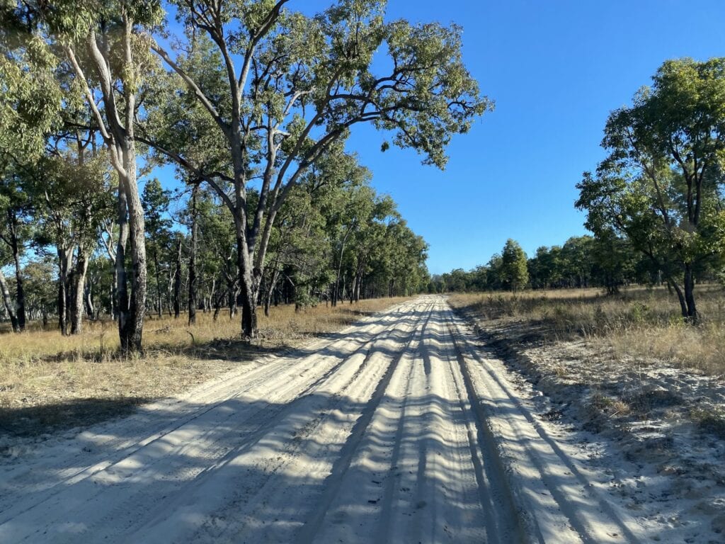 A deep sandy section of the Mt Moffatt Circuit Drive at Mount Moffatt, Carnarvon Gorge National Park, QLD.