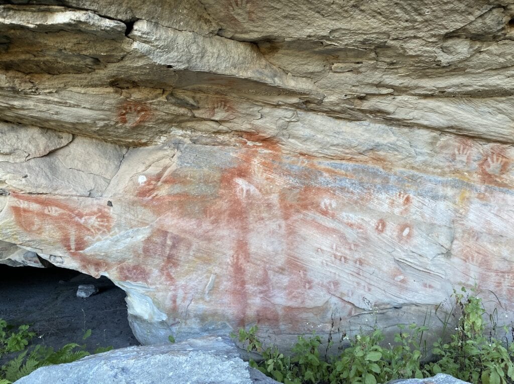 An aboriginal stencil of a man at Mount Moffatt, Carnarvon Gorge National Park, QLD.