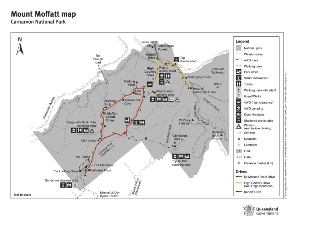 Map of Mount Moffatt section of Carnarvon Gorge National Park, QLD.