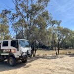 Our Isuzu truck camper parked at Junction Waterhole, Idalia National Park QLD.