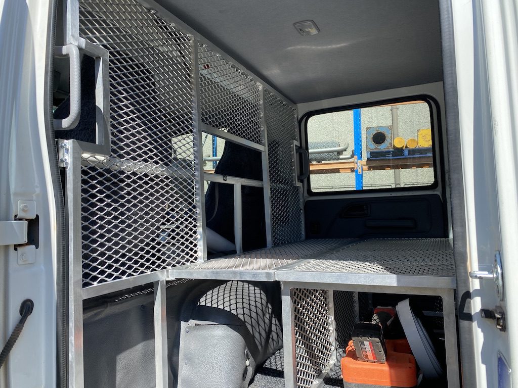 Step 2 of our storage shelf build in our Isuzu NPS crew cab.