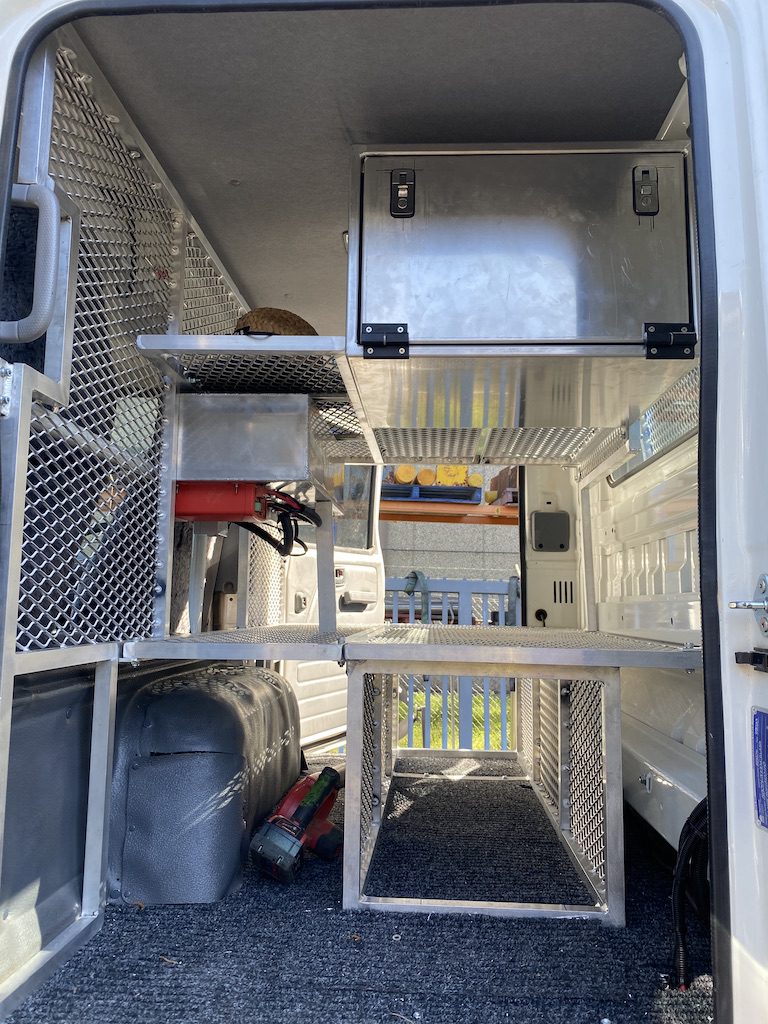 Step 4 of our storage shelf build in our Isuzu NPS crew cab.