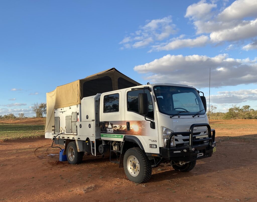 Isuzu 4WD truck camper in western NSW.