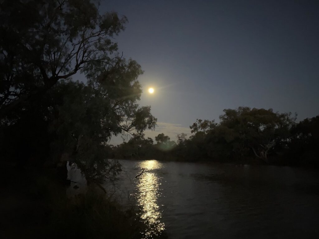 Full moon rising over Corni-Paroo Waterhole, Currawinya National Park QLD.