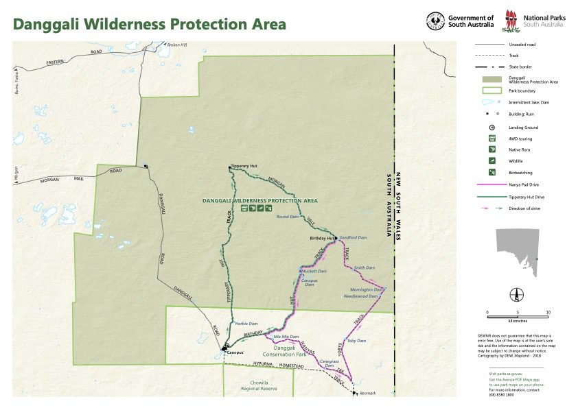 Map of Danggali Wilderness Area, South Australia.