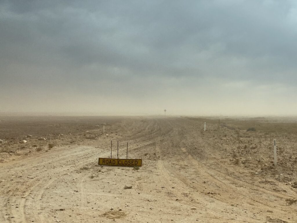 A Road Closed sign across the southern turnoff to the Birdsville Inside Track.