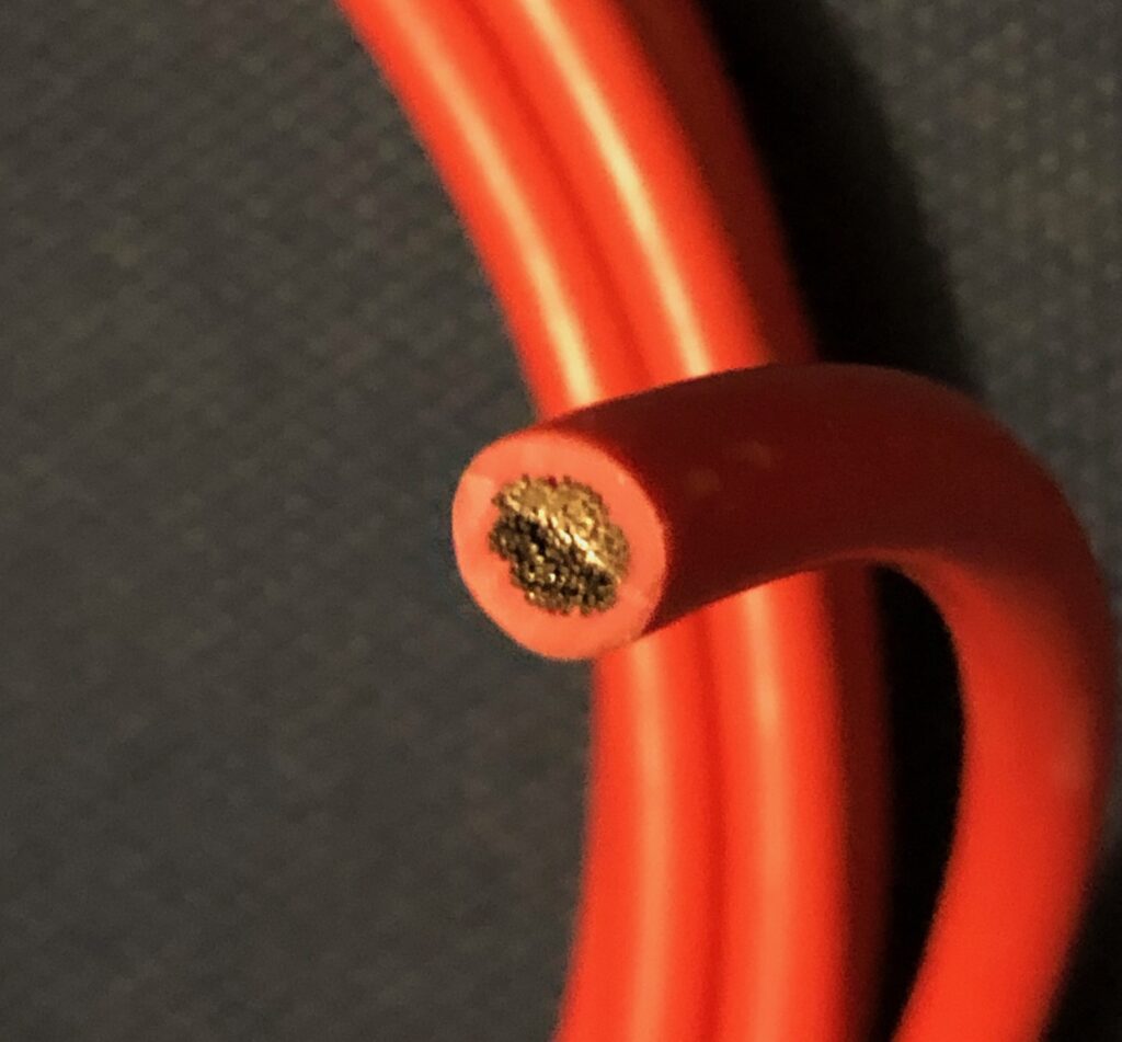 Cable size is determined by the cross-sectional area of the copper core inside the insulation.